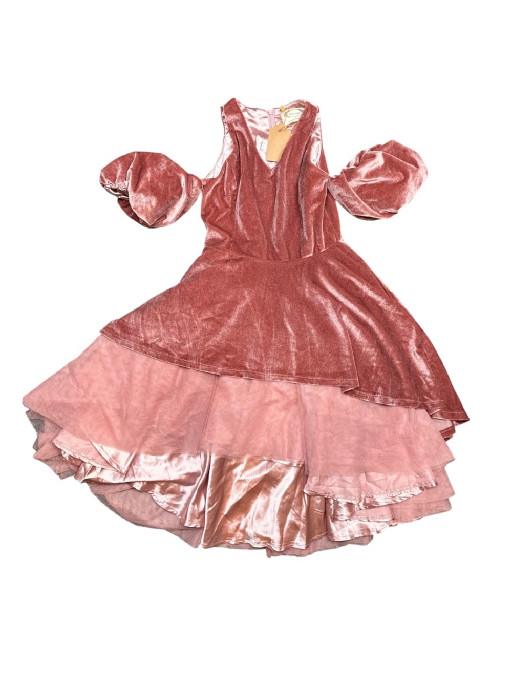 Mia Joy Velvet Layered Pink Cold-Shoulder Princess Dress for Girls
